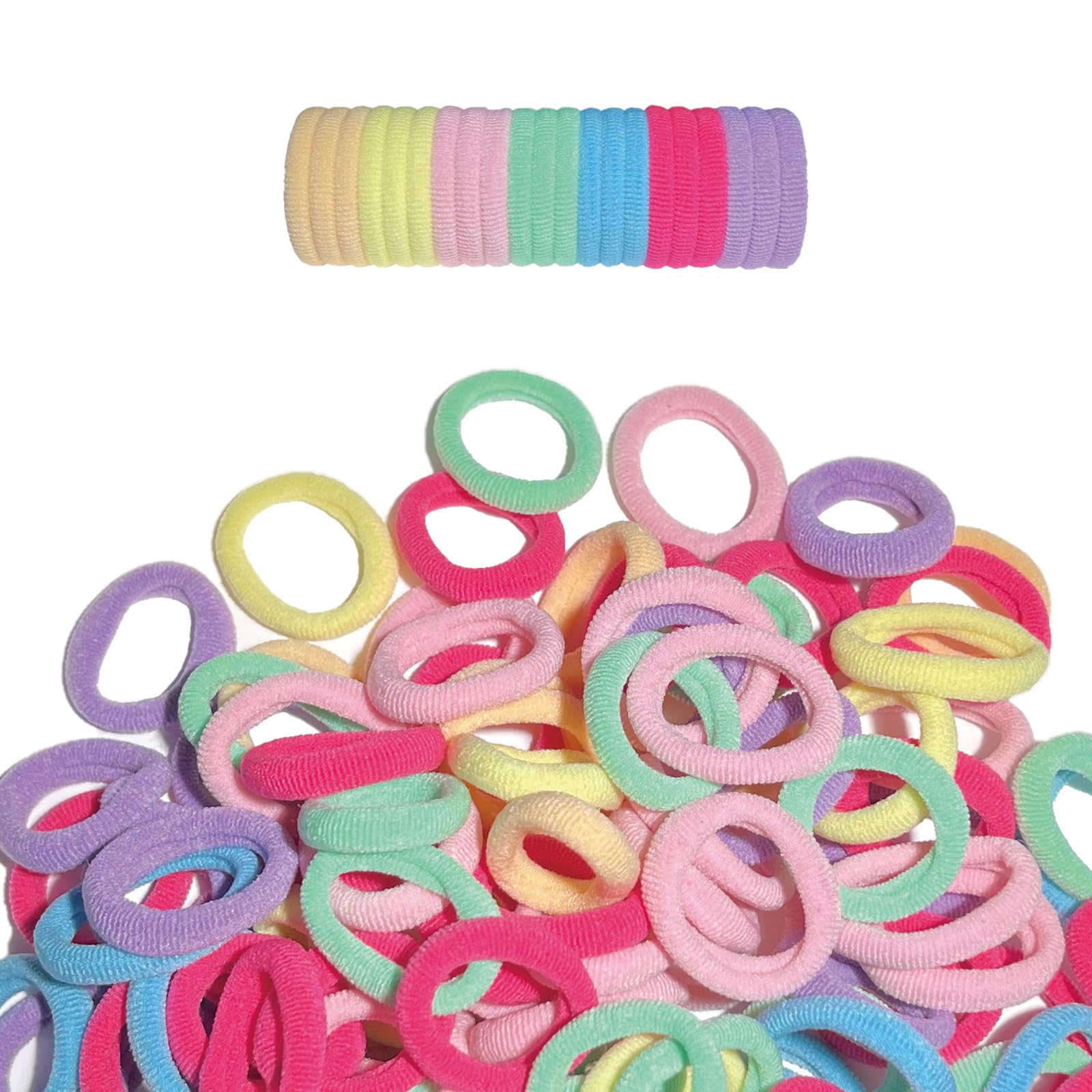 SRIVIJA 100PCS Mini Hair Accessories - Soft and Seamless Elastic Ponytail Holders for Babies Toddlers and Girls (candycolor)