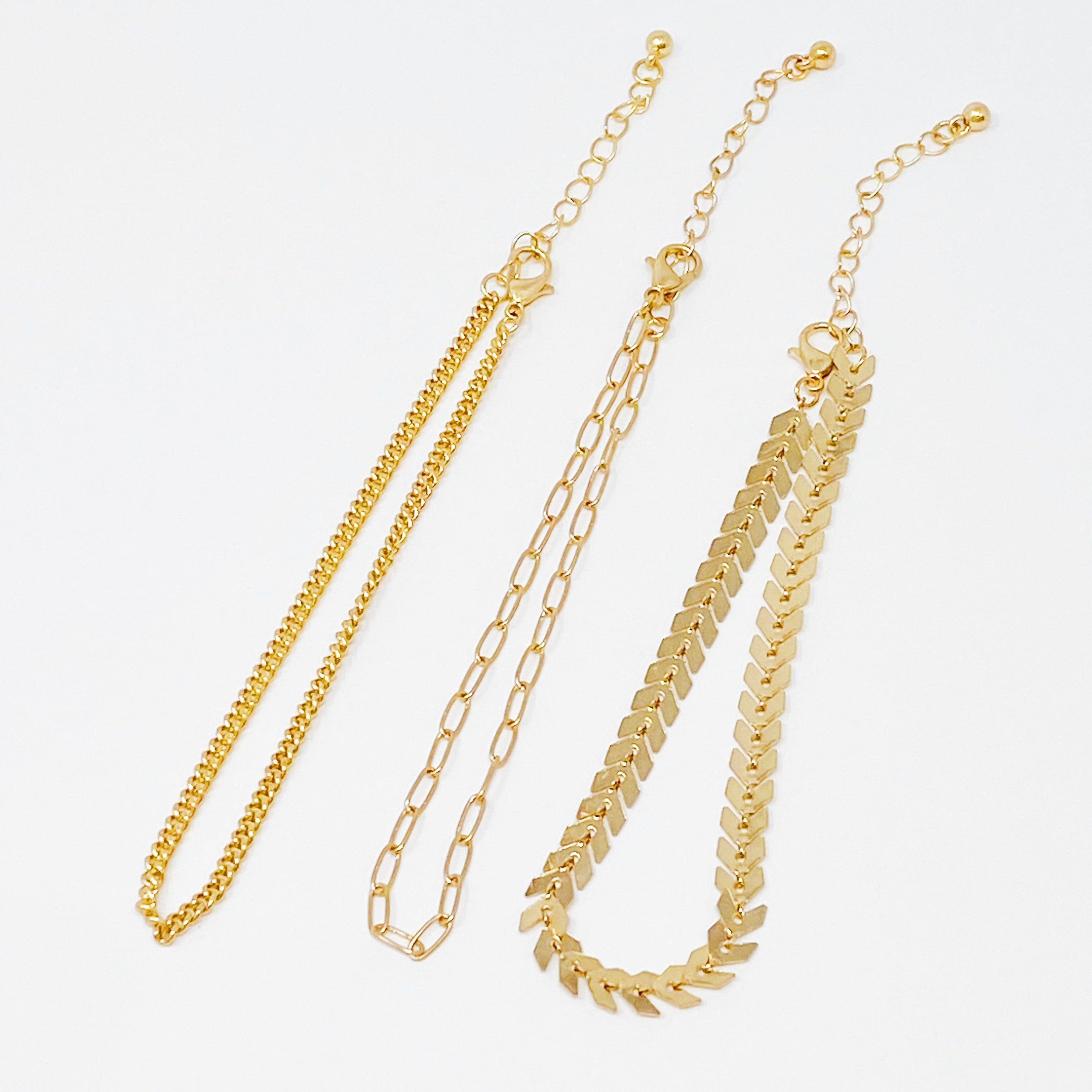 Chevron Chain Anklet, Set of 3