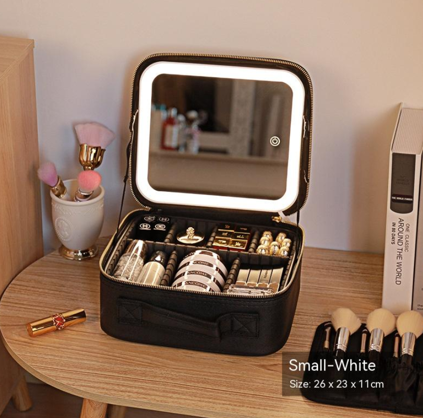 R-C Portable Cosmetic Bag with Mirror & LED Light,