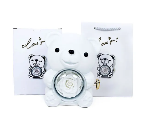 R-C Rotating Bear Gift Box Rose Jewelry Box