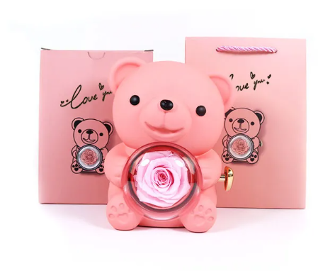 R-C Rotating Bear Gift Box Rose Jewelry Box