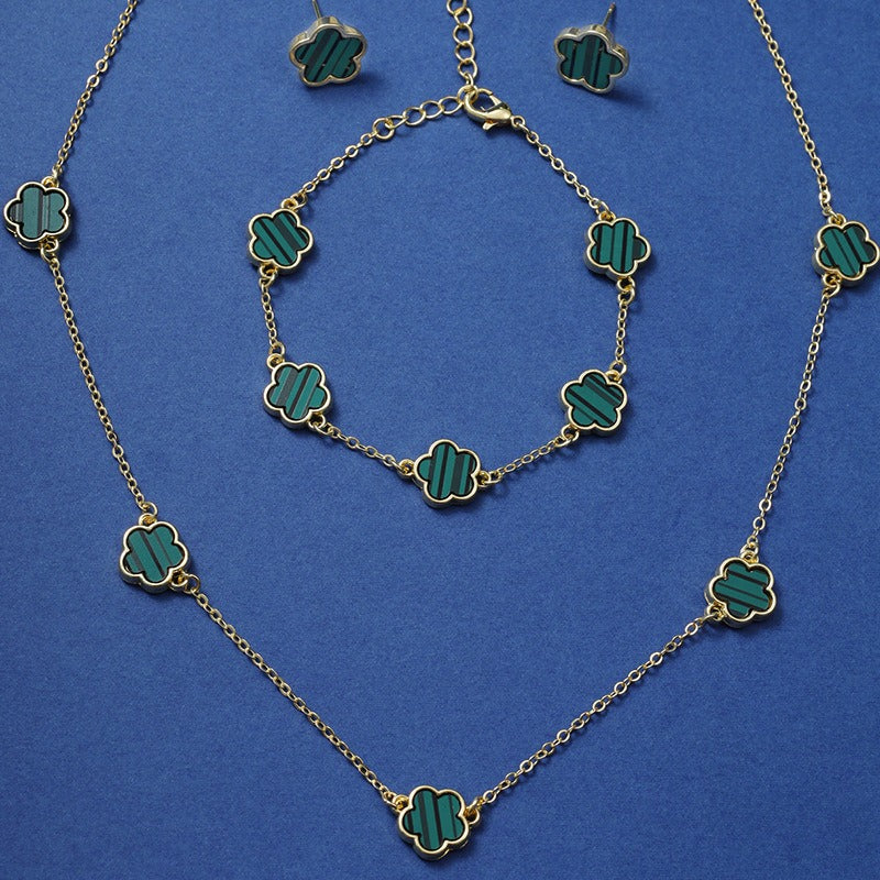 Five Petal Flower Jewelry Set - Necklace, Earrings & Bracelet