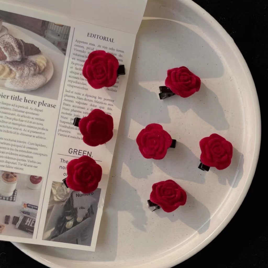 Red Velvet Rose Hair Clips for Women and Girls
