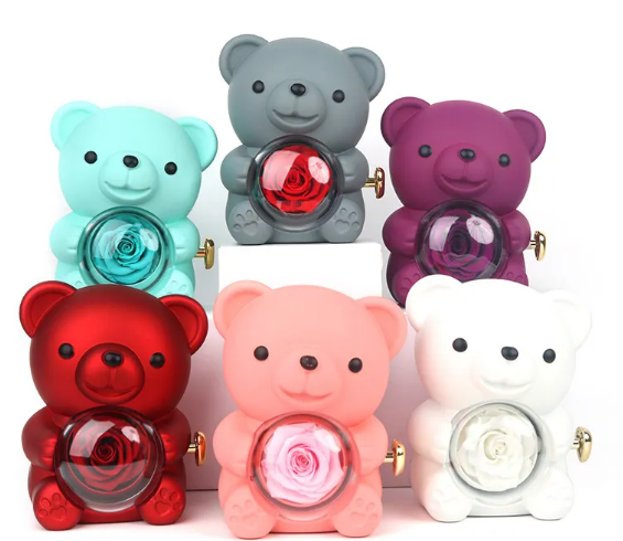 R-C Rotating Bear Gift Box Rose Jewelry Box
