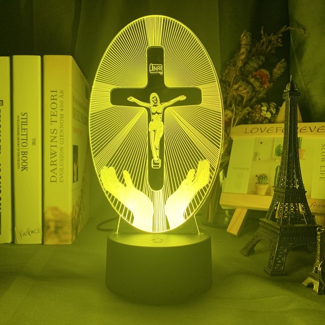 R-C 3D Acrylic Christian Cross Night Light - USB Powered