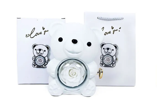 R-C Rotating Bear Gift Box Rose Jewelry Box