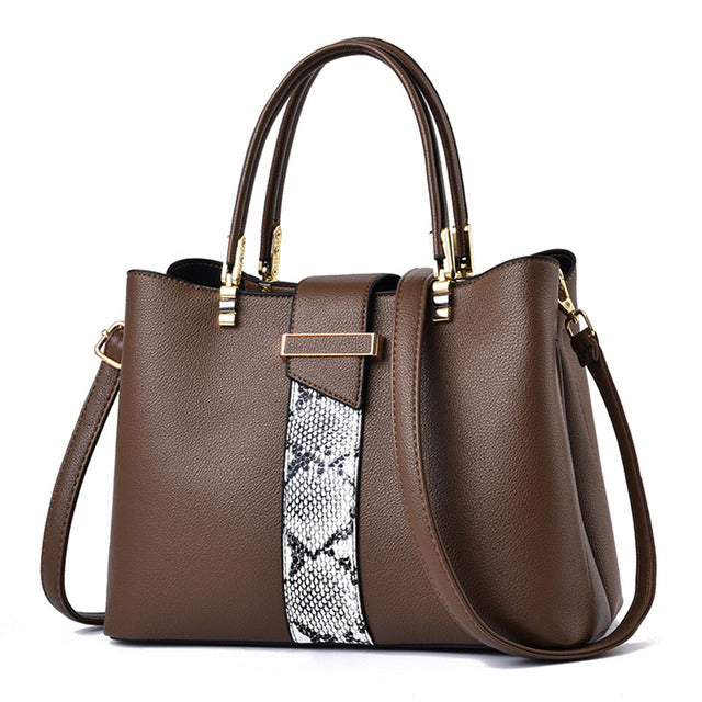 R-C Luxury Snake Grain Leather Women's Tote & Crossbody Bag
