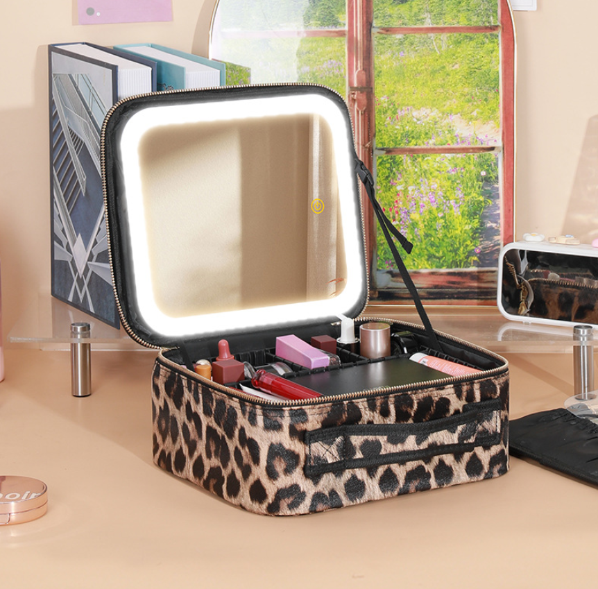 R-C Portable Cosmetic Bag with Mirror & LED Light,