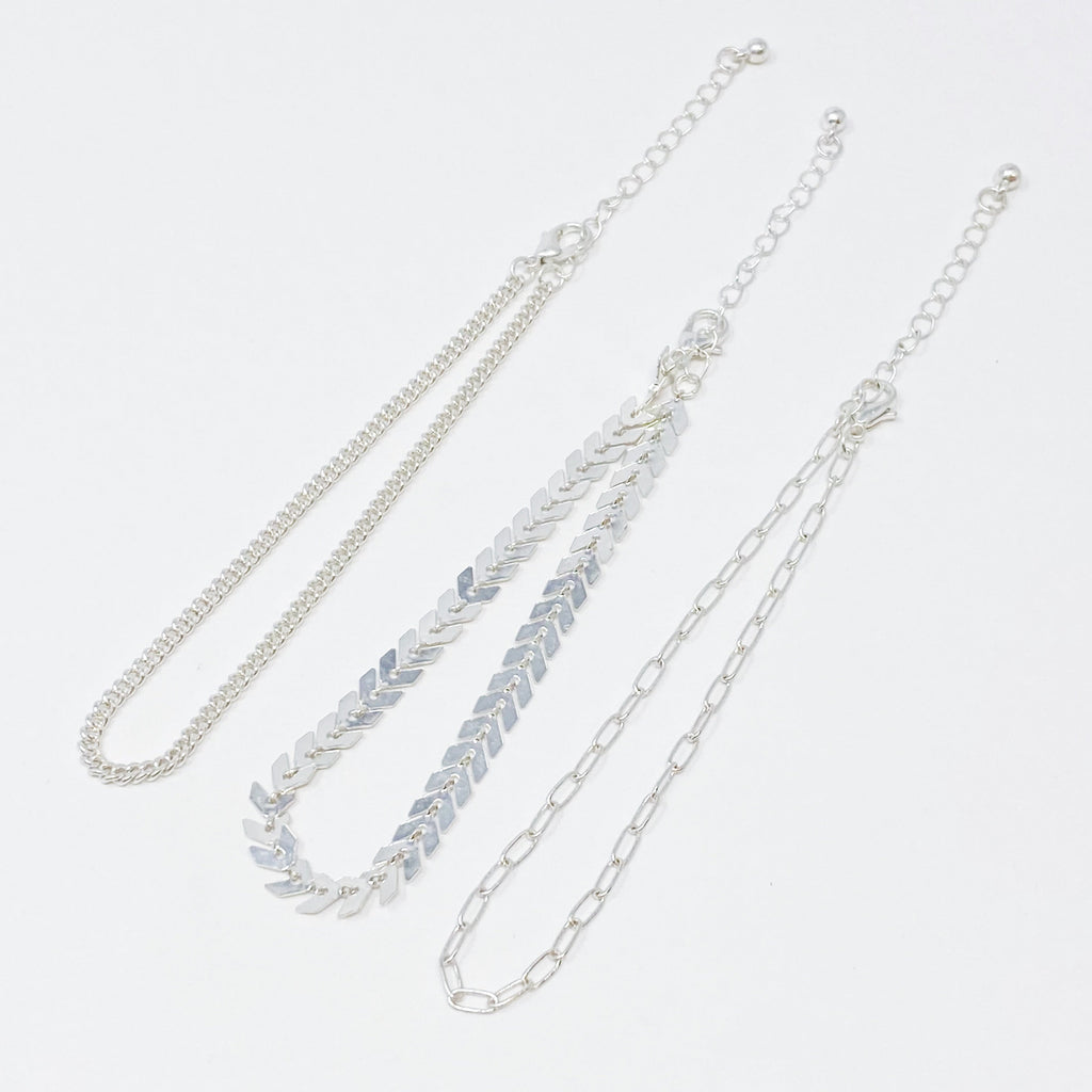 Chevron Chain Anklet, Set of 3