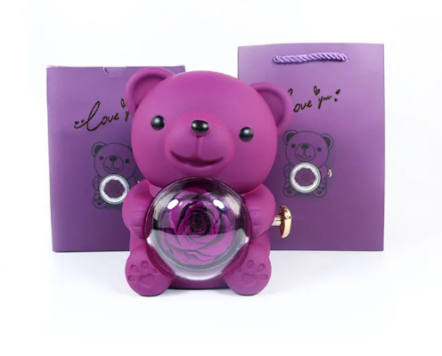 R-C Rotating Bear Gift Box Rose Jewelry Box