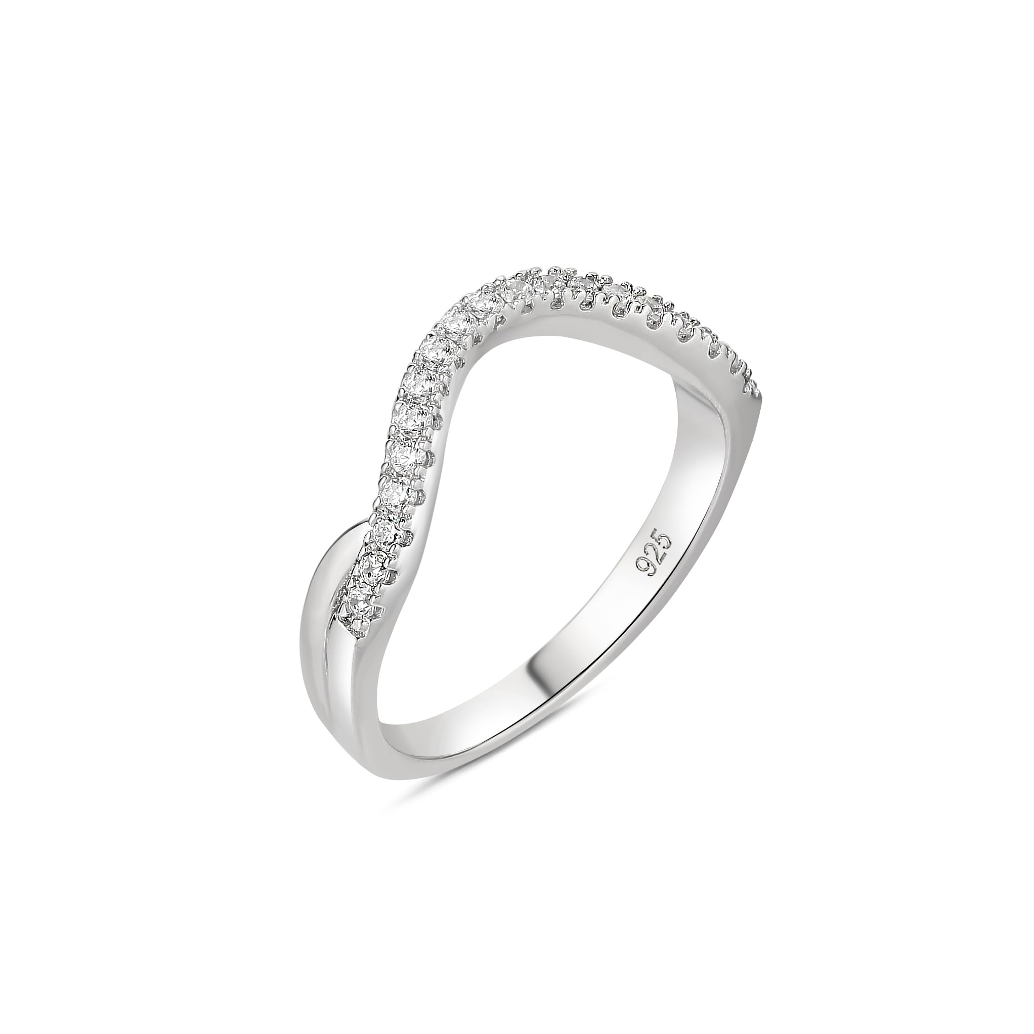 Newshe Jewellery Curved Wedding Bands for Women Stacking Eternity Rings 925 Sterling Silver 5A Cz Wishbone Size 5