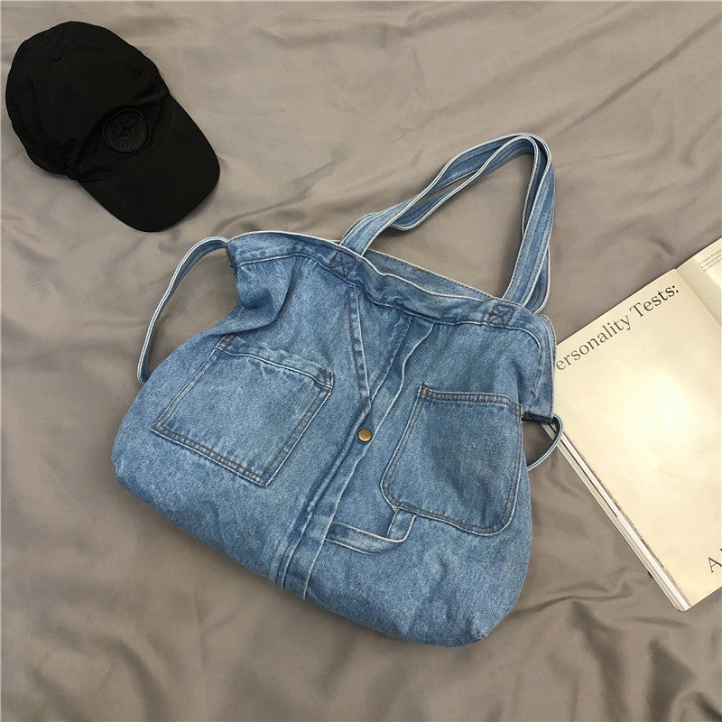 R-C Women’s Versatile Denim Shoulder Bag with Multiple Pockets