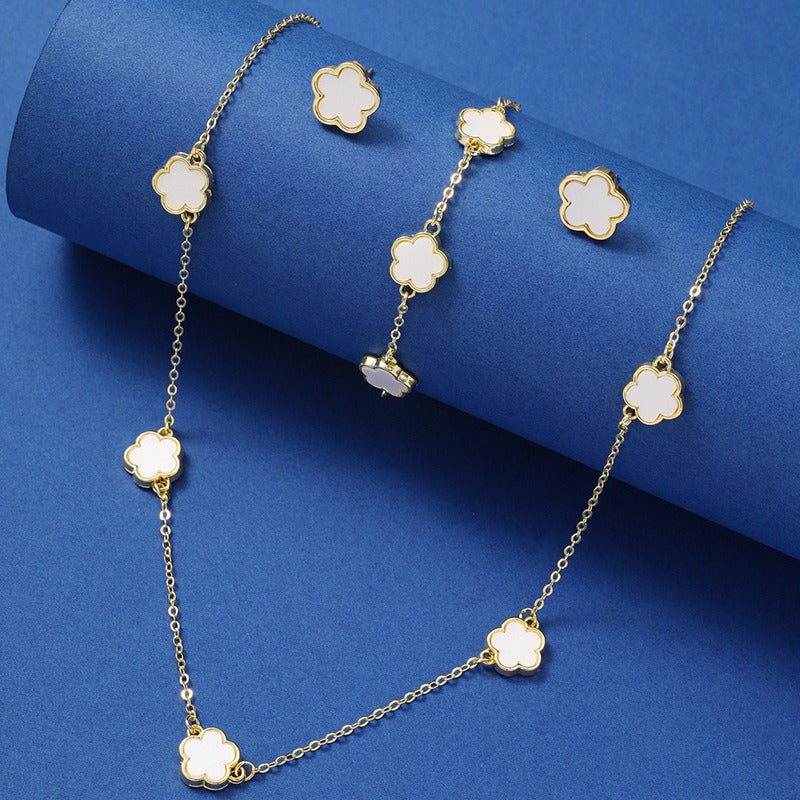 Five Petal Flower Jewelry Set - Necklace, Earrings & Bracelet