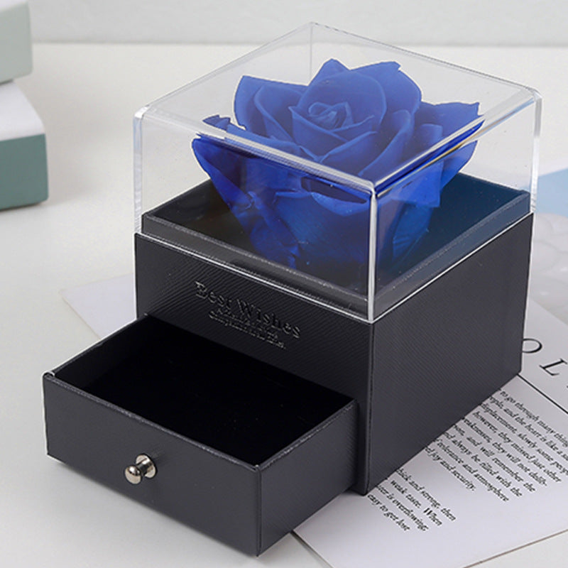 R-C Eternal Flower Acrylic Jewelry Box with Real Rose Necklace