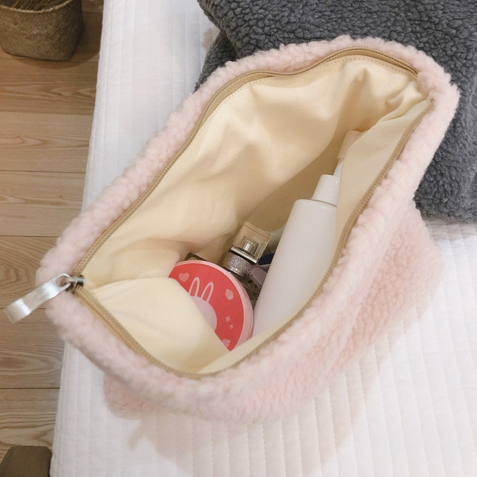 Plush Lambwool Makeup Pouch and Organizer Bag