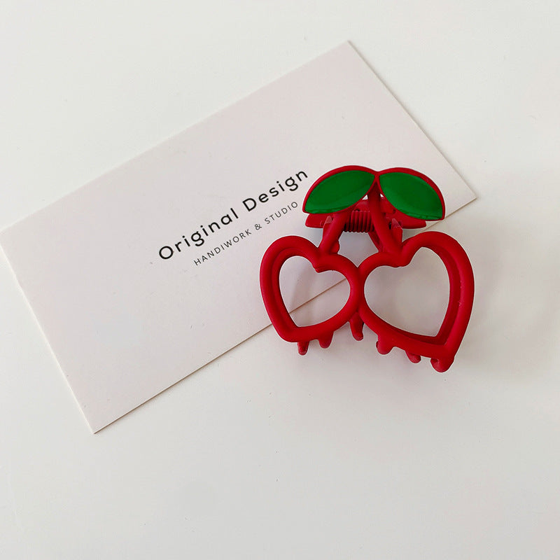 Red Cherry-Shaped Matte Metal Shark Hair Claw Clip